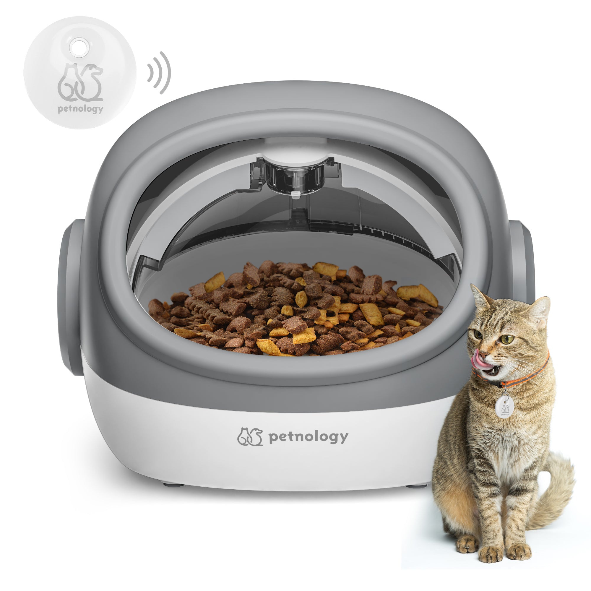 Petnology Automatic Cat Feeder, RFID Cat Food Dispenser with Collar Sensor Gray