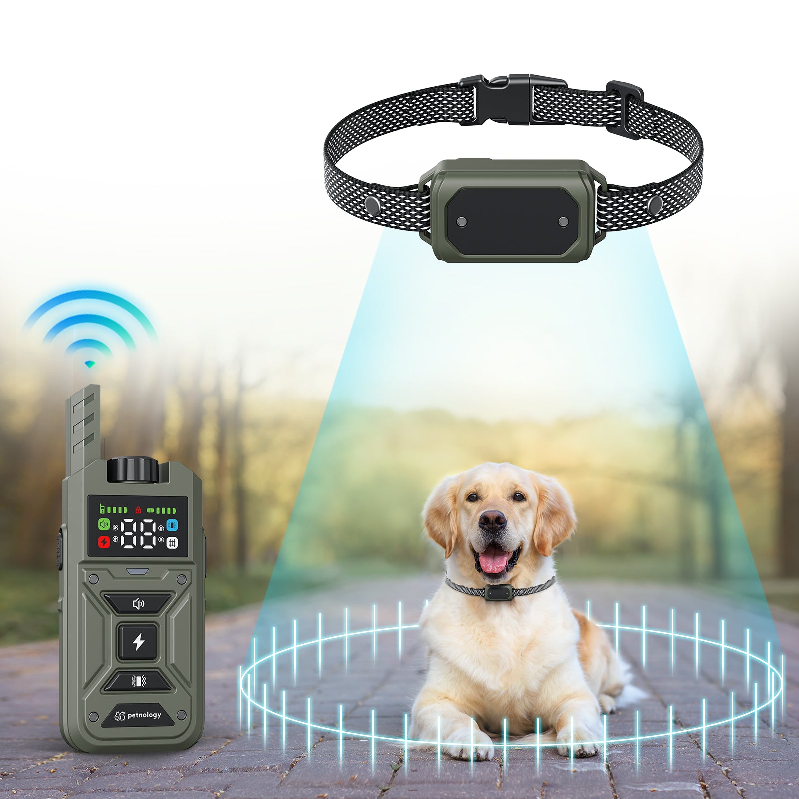 Petnology 2-in-1 Wireless Dog Fence and Training Collar Green